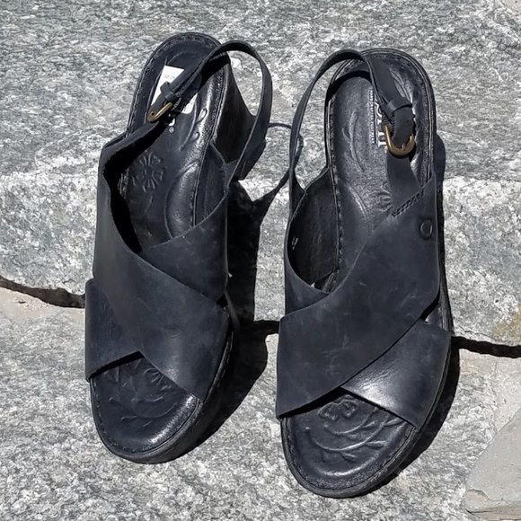 Born Shoes - New Born Black Wedge Sandal